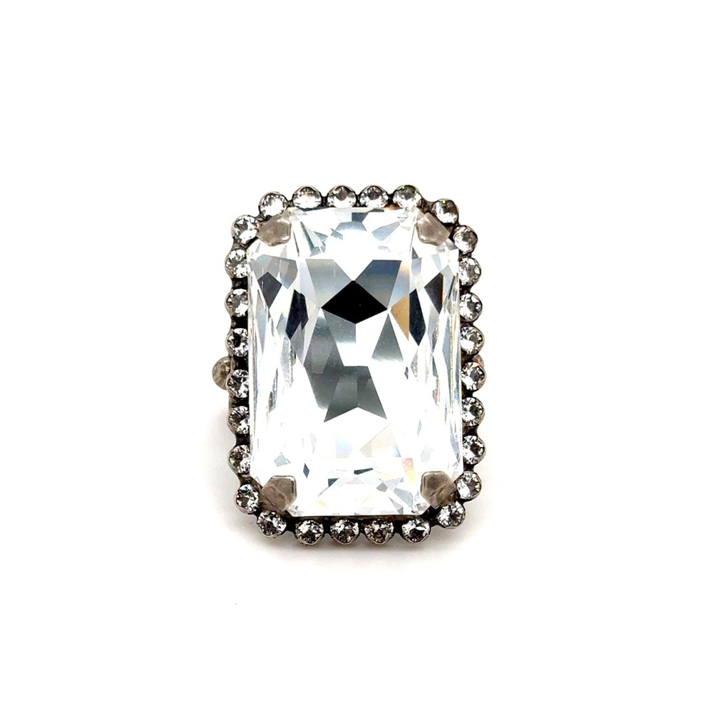 Sorrelli Emerald Cut Clear Crystal Cocktail Ring Antique Silver Tone Size 9
